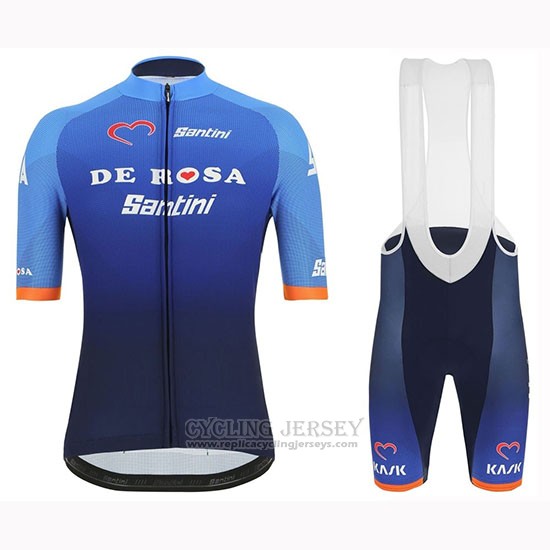 2019 Cycling Jersey De Pink Santini Blue Short Sleeve and Bib Short